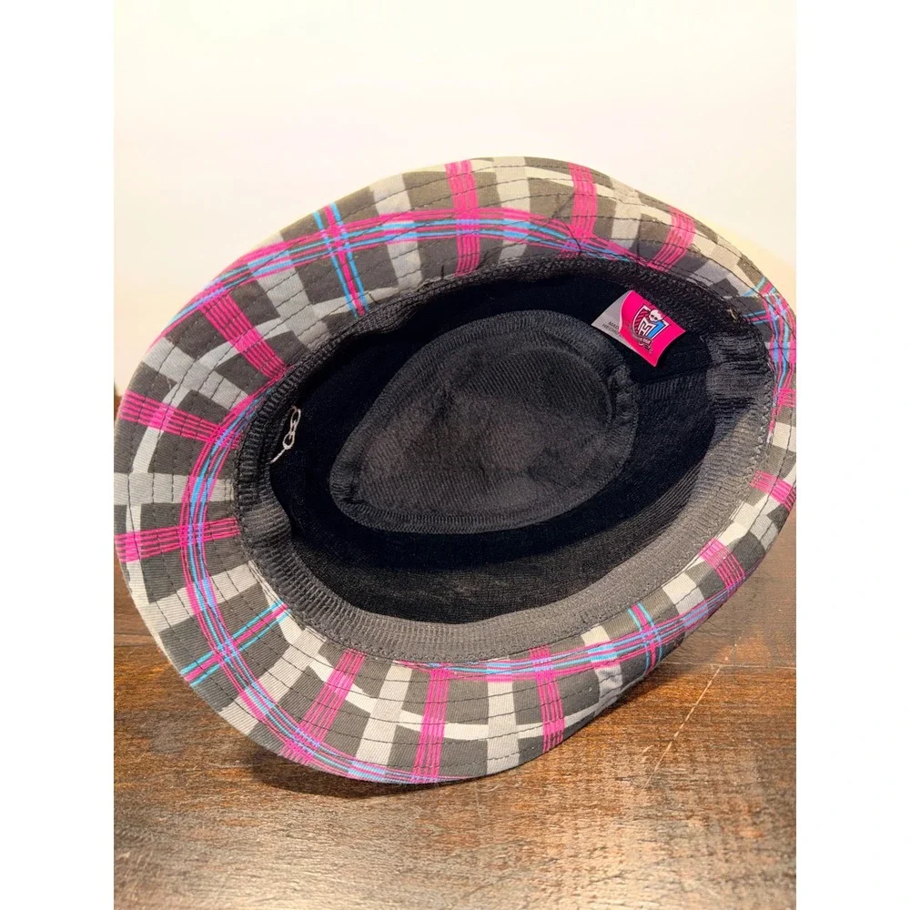 Monster High Plaid Fedora Hat with‎ Studded Band Pink Skull Logo Kids